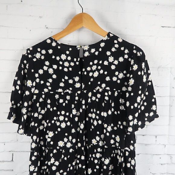 CODE X MODE BLACK WITH DAISY DESIGN SHORT SLEEVE BABYDOLL DRESS SIZE MEDIUM - Picture 10 of 11